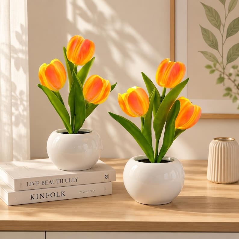 LED Tulip Flower Table Lamp – Romantic Artificial Flower Night Light Decor