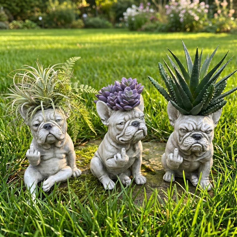 Pot de fleurs Bouledogue Français pour plantes succulentes et petites plantes