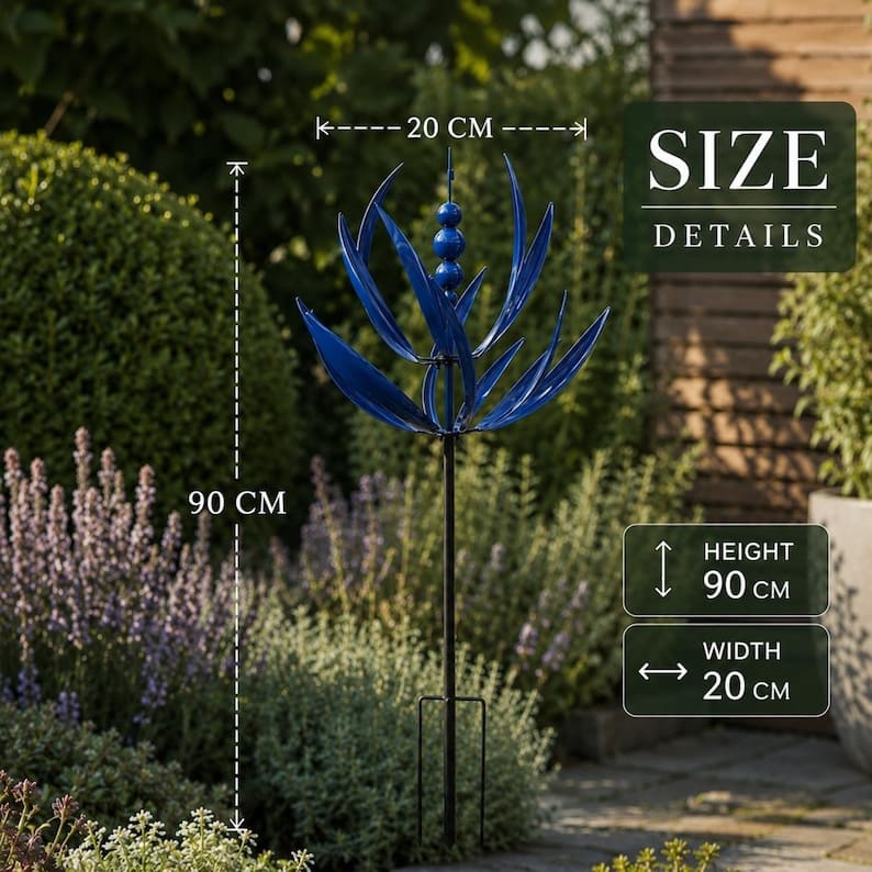 Lotus Metal Wind Spinner Garden Stake