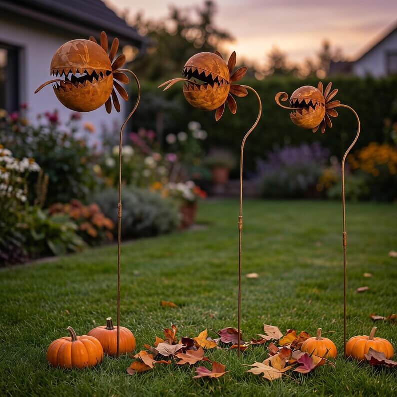Rusty Metal Venus Flytrap Garden Stake – Whimsical Carnivorous Plant Yard Art