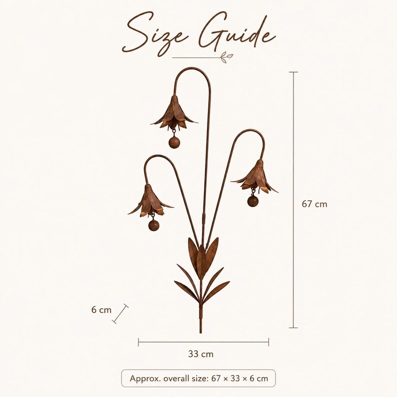 Triple Bluebell Wind Bell Garden Stake – Rustic Metal Flower Yard Art & Outdoor Chime Decor