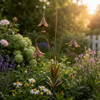 Triple Bluebell Wind Bell Garden Stake – Rustic Metal Flower Yard Art & Outdoor Chime Decor