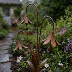 Triple Bluebell Wind Bell Garden Stake – Rustic Metal Flower Yard Art & Outdoor Chime Decor
