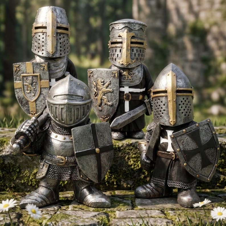 Knight Garden Gnome Statue – Medieval Fantasy Outdoor Yard Decor