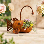 Rustic Metal Angler Fish Planter – Whimsical Coastal Garden Flower Pot