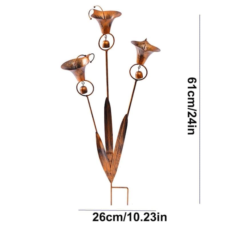 Flamed Copper Calla Lily Garden Stake with Wind Chimes