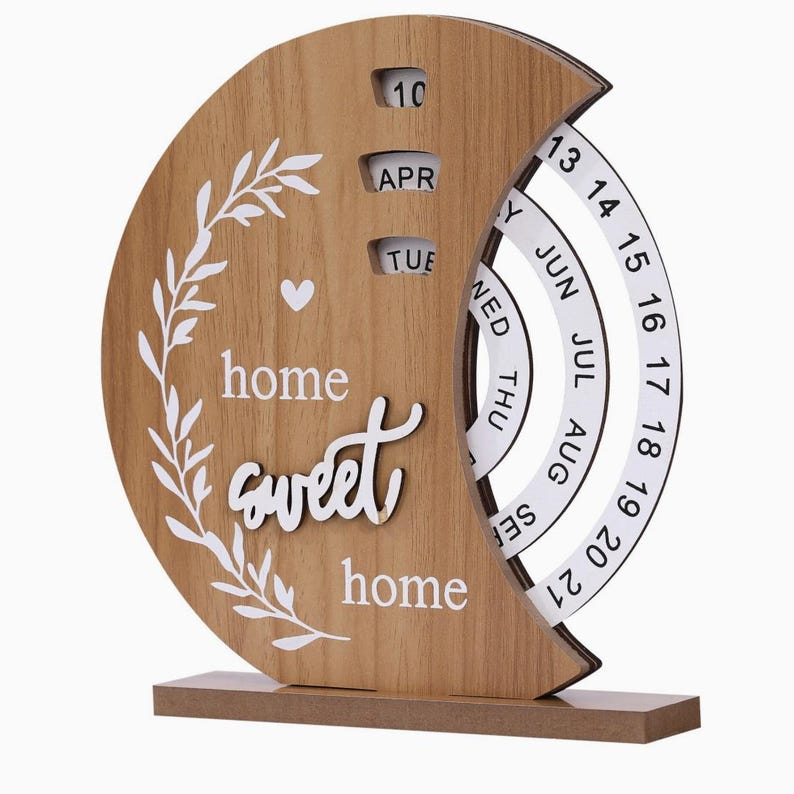 Calendrier Perpétuel en Bois Rotatif pour la Décoration de Bureau et de Maison