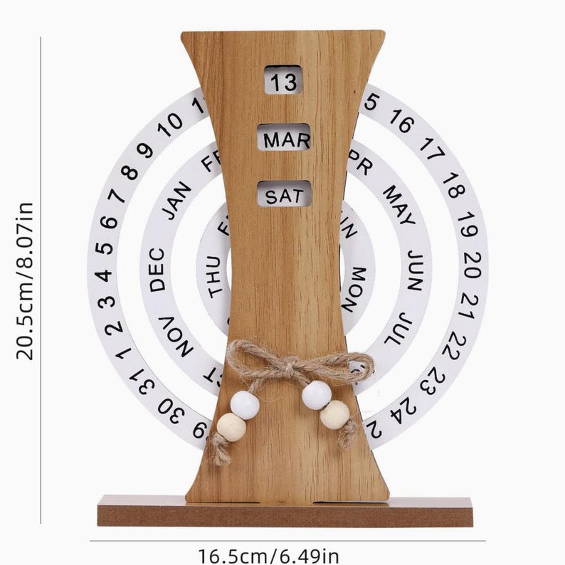 Calendrier Perpétuel en Bois Rotatif pour la Décoration de Bureau et de Maison