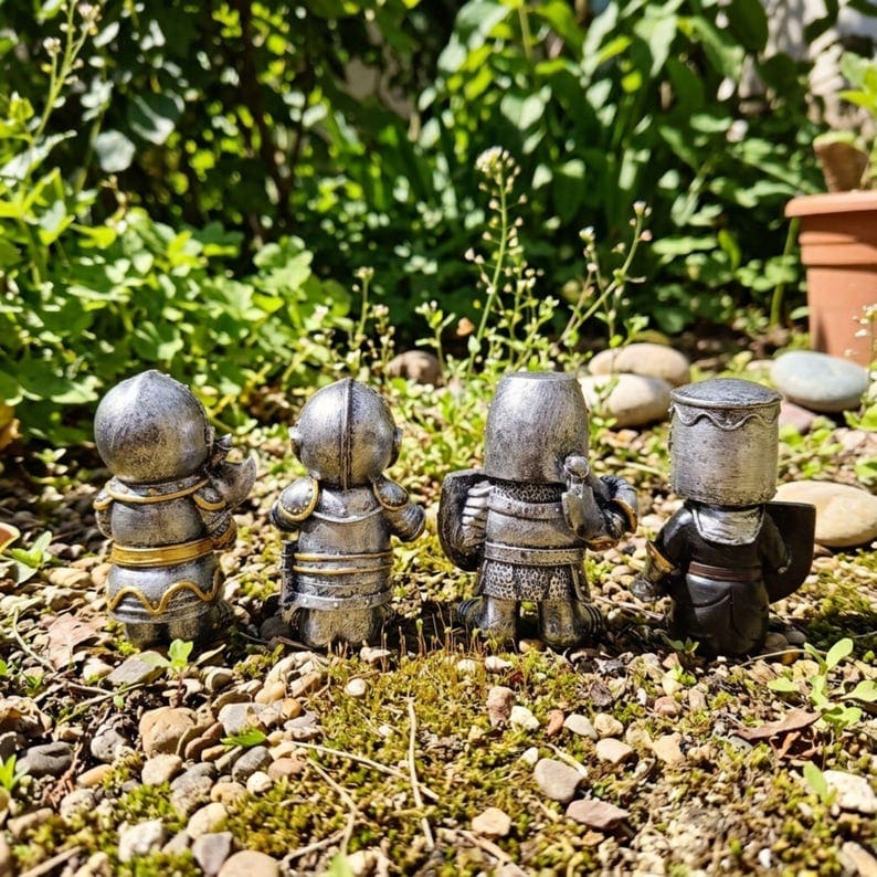 Knight Garden Gnome Statue – Medieval Fantasy Outdoor Yard Decor