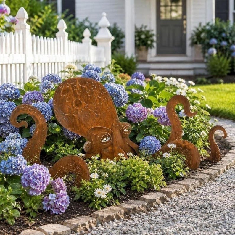 Whimsical Metal Octopus Garden Stake Set – Ocean-Inspired Outdoor Yard Decor