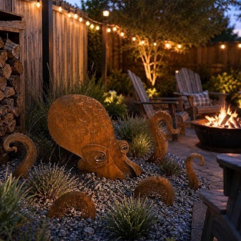 Whimsical Metal Octopus Garden Stake Set – Ocean-Inspired Outdoor Yard Decor