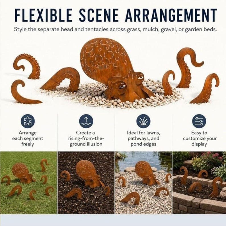 Whimsical Metal Octopus Garden Stake Set – Ocean-Inspired Outdoor Yard Decor