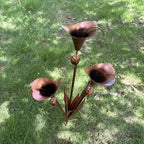 Flamed Copper Calla Lily Garden Stake with Wind Chimes