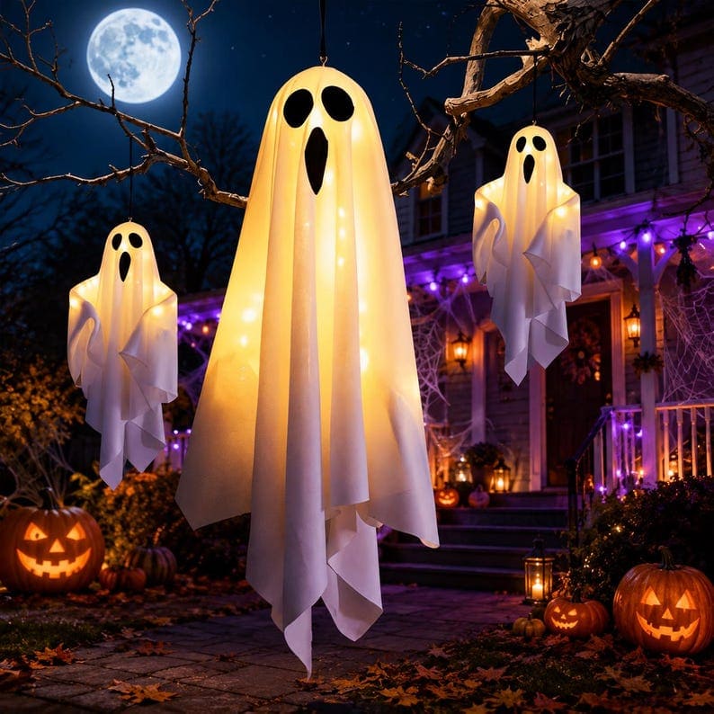 Light Up Hanging Ghost Halloween Decorations for Porch & Yard
