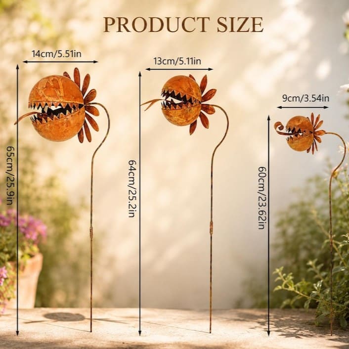 Rusty Metal Venus Flytrap Garden Stake – Whimsical Carnivorous Plant Yard Art