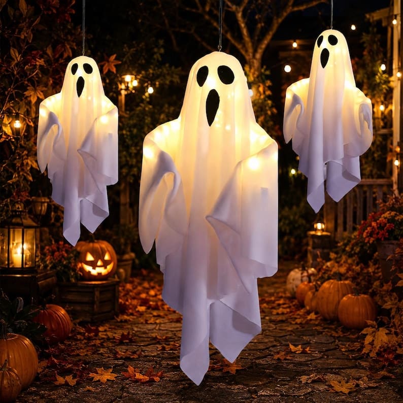 Light Up Hanging Ghost Halloween Decorations for Porch & Yard