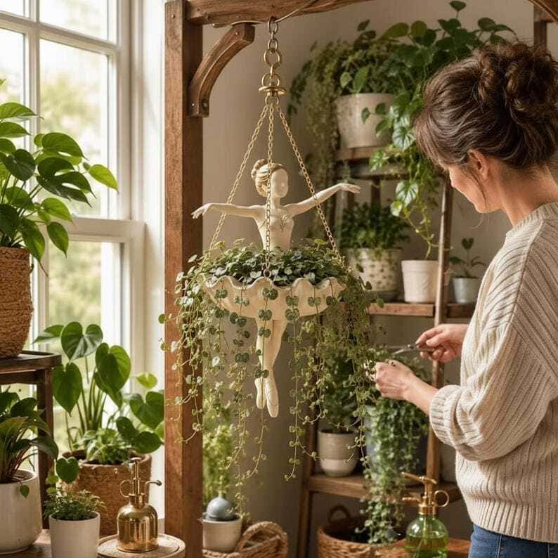 Ballet Dancer Hanging Planter – Whimsical Fairy Garden Pot for Indoor & Outdoor Decor