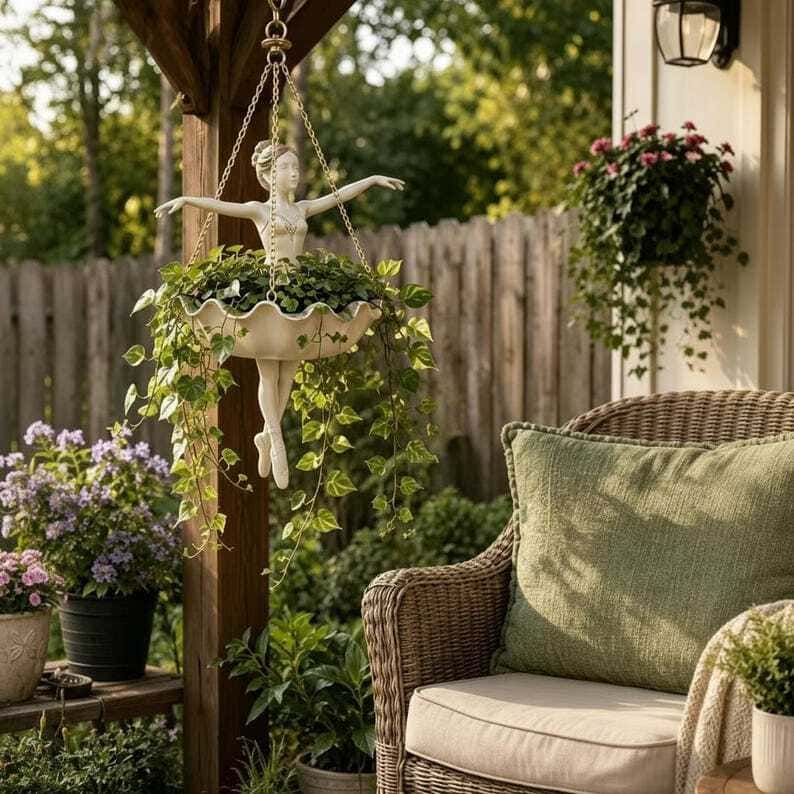 Ballet Dancer Hanging Planter – Whimsical Fairy Garden Pot for Indoor & Outdoor Decor