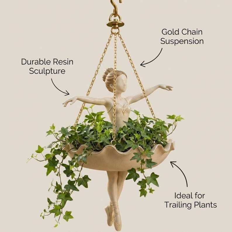 Ballet Dancer Hanging Planter – Whimsical Fairy Garden Pot for Indoor & Outdoor Decor