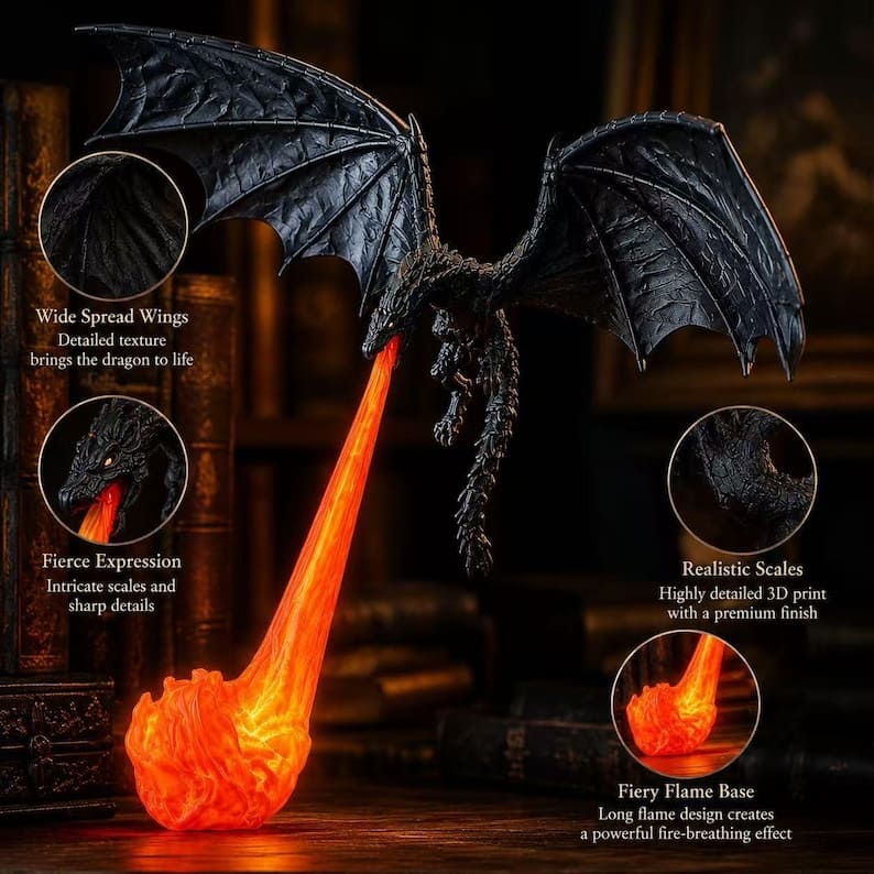 Lampe Dragon Imprimée en 3D pour Décoration Fantaisie