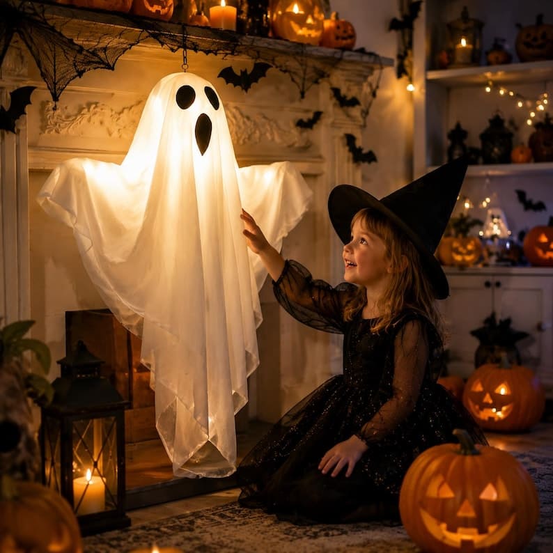 Light Up Hanging Ghost Halloween Decorations for Porch & Yard