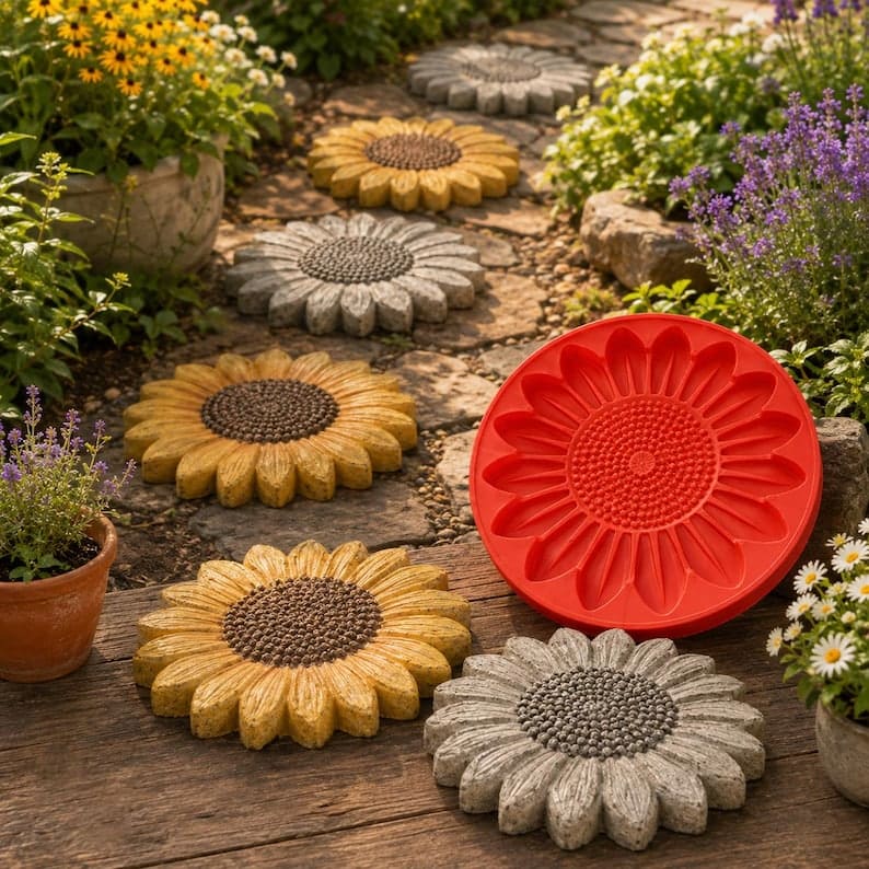 Reusable Garden Stepping Stone Mold for DIY Concrete Decor