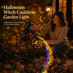 Halloween Witch Cauldron Garden Light – Flying Witch Outdoor Yard Decor