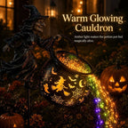 Halloween Witch Cauldron Garden Light – Flying Witch Outdoor Yard Decor
