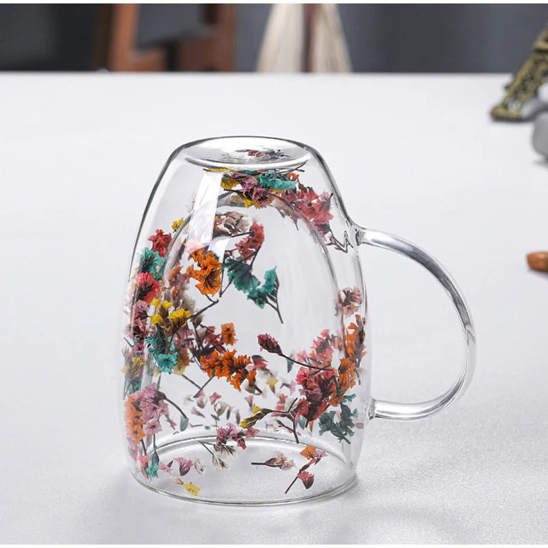 Double-Wall Insulated Floral Glass Mug