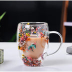 Double-Wall Insulated Floral Glass Mug