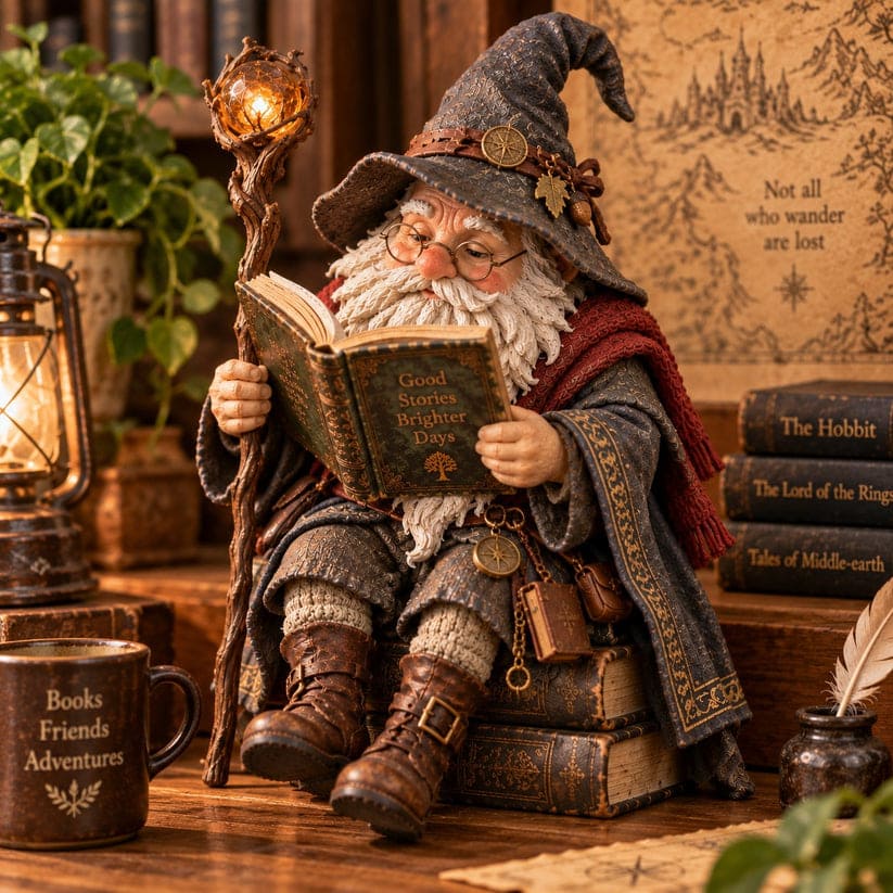 Wandering Scholar Gnome Figurine For Book Lovers