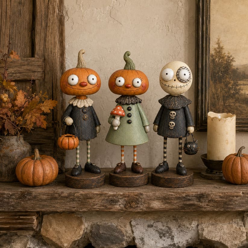 Primitive Pumpkin Halloween Figurines With Vintage Farmhouse Style