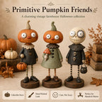 Primitive Pumpkin Halloween Figurines With Vintage Farmhouse Style