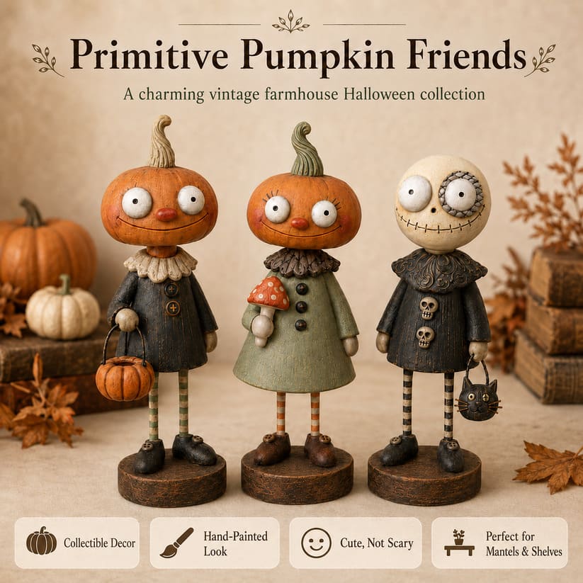 Primitive Pumpkin Halloween Figurines With Vintage Farmhouse Style
