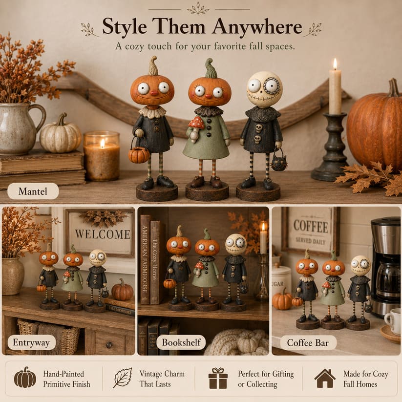 Primitive Pumpkin Halloween Figurines With Vintage Farmhouse Style