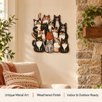 Whimsical Cat Family Metal Wall Art for Indoor & Outdoor Decor