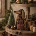 Vintage Christmas Dachshund Shelf Sitter With Plaid Scarf