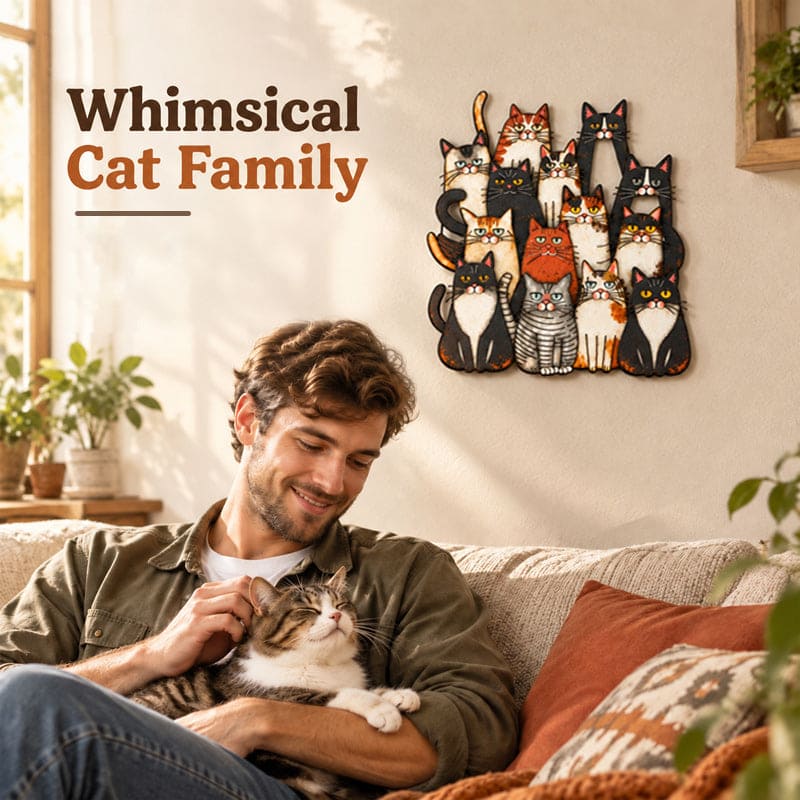 Whimsical Cat Family Metal Wall Art for Indoor & Outdoor Decor