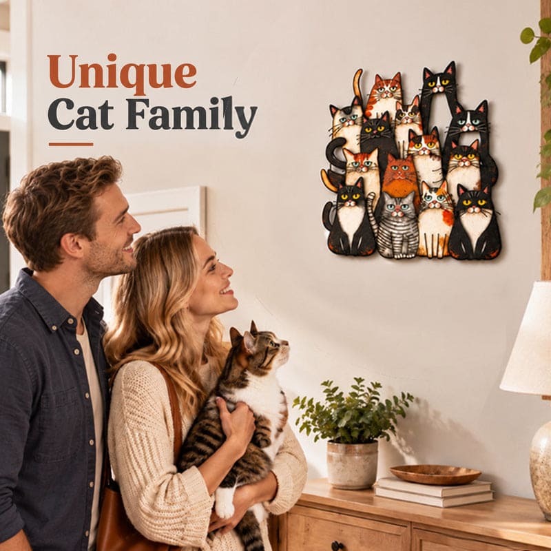 Whimsical Cat Family Metal Wall Art for Indoor & Outdoor Decor