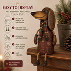 Vintage Christmas Dachshund Shelf Sitter With Plaid Scarf