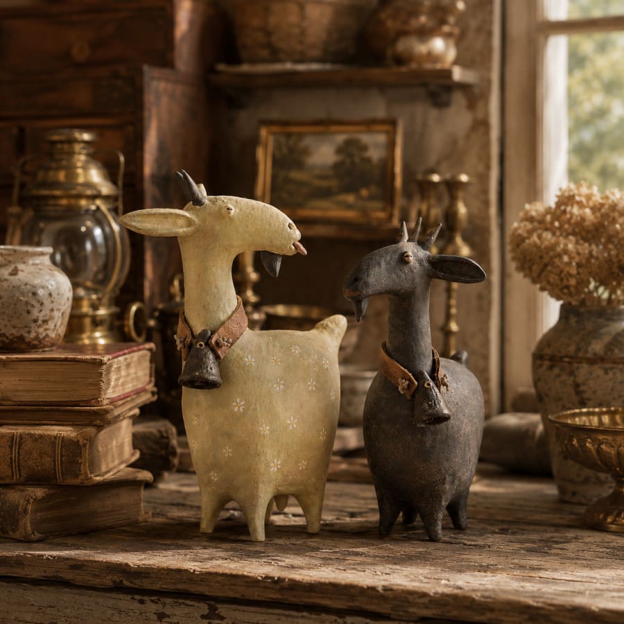Whimsical Farmhouse Goat Figurines Set of 2