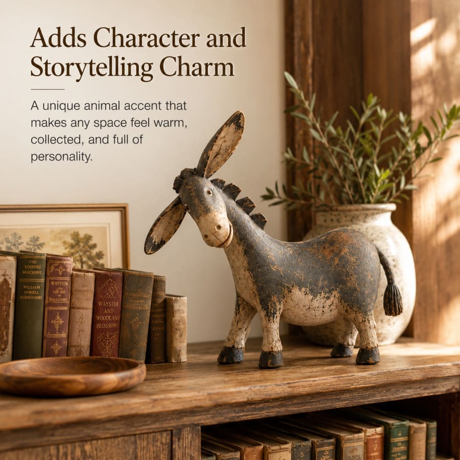 Rustic Donkey Figurine With Distressed Vintage Finish