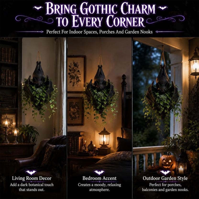 Gothic Bat Hanging Planter for Halloween Porch Decor