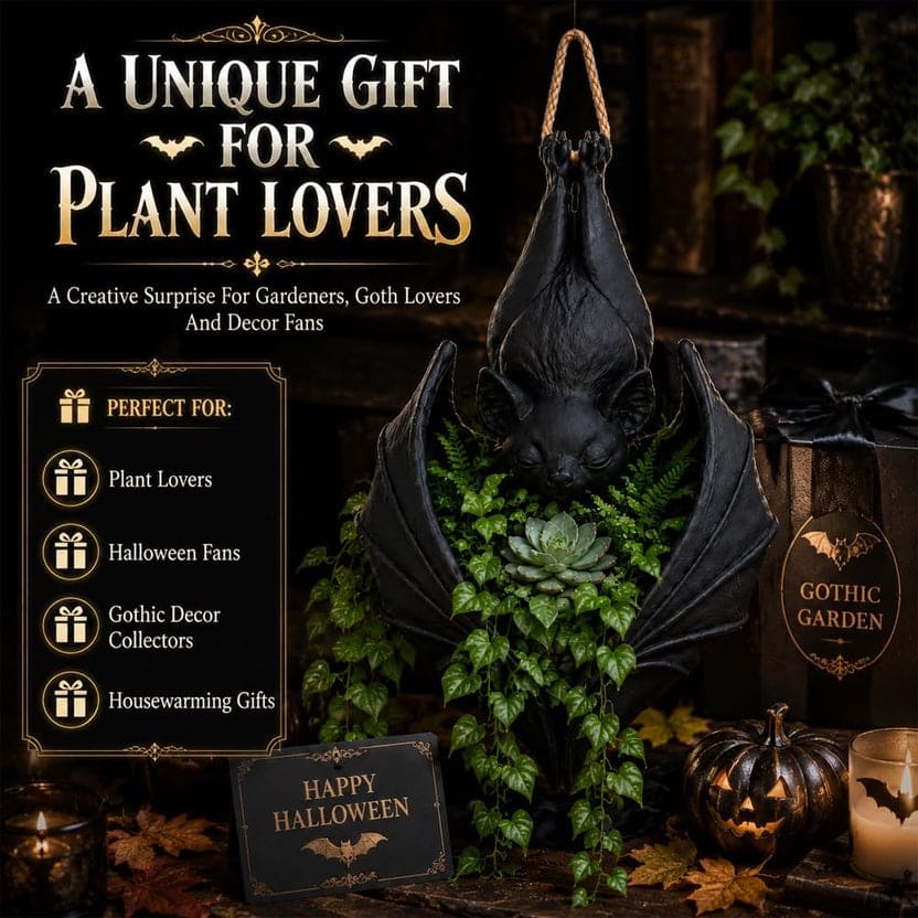 Gothic Bat Hanging Planter for Halloween Porch Decor