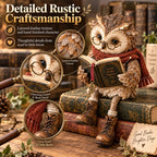 Reading Owl Figurine With Book And Rustic Woodland Details