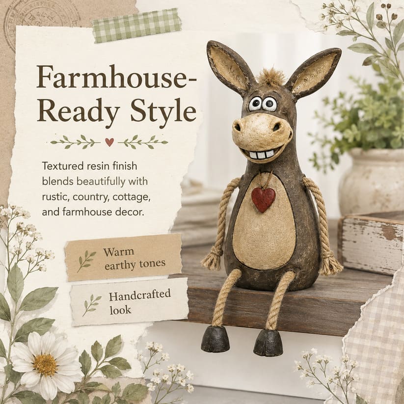 Rustic Donkey Figurine With Dangling Rope Legs