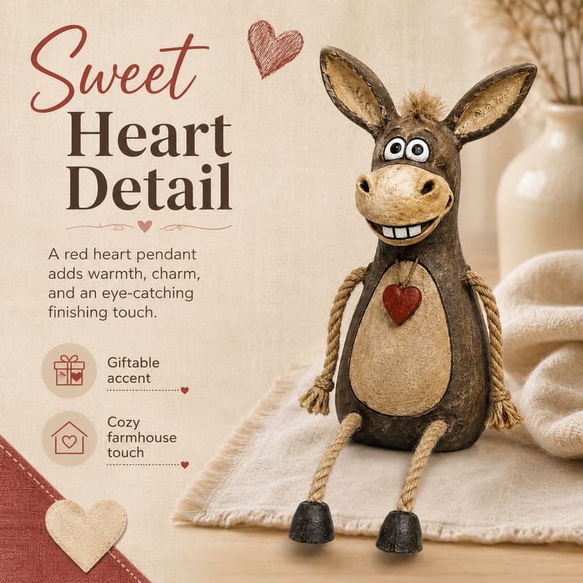 Rustic Donkey Figurine With Dangling Rope Legs
