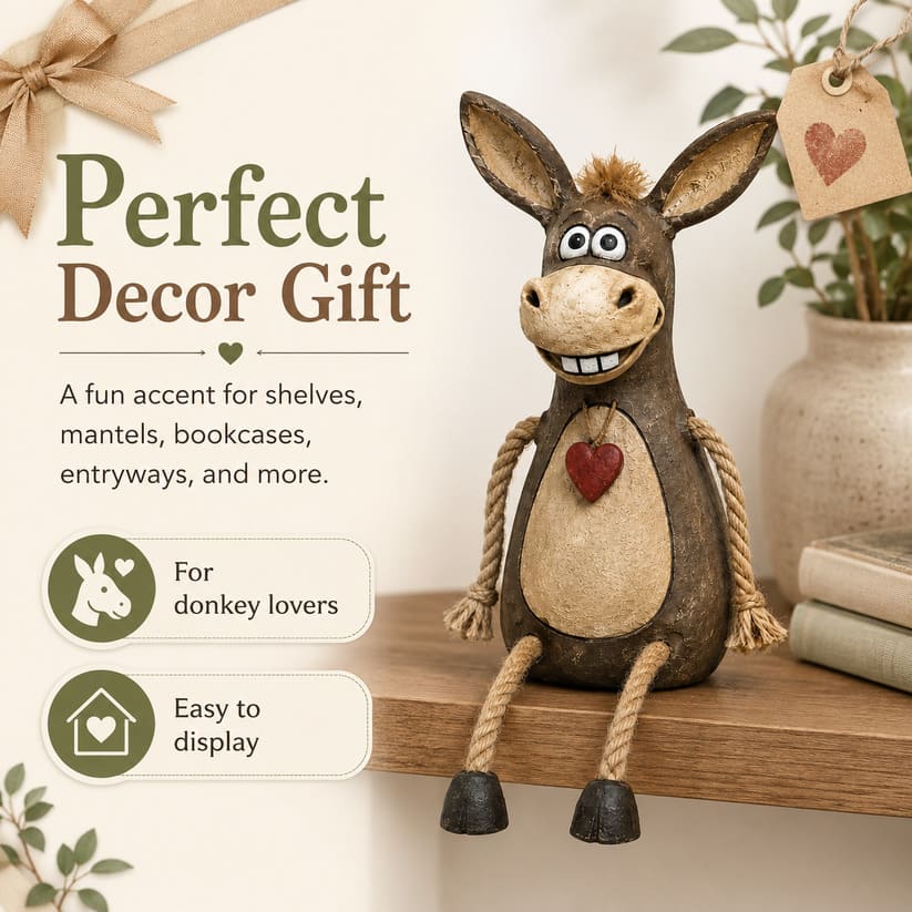 Rustic Donkey Figurine With Dangling Rope Legs
