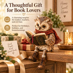 Reading Owl Figurine With Book And Rustic Woodland Details