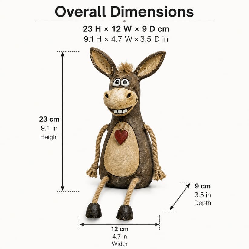 Rustic Donkey Figurine With Dangling Rope Legs